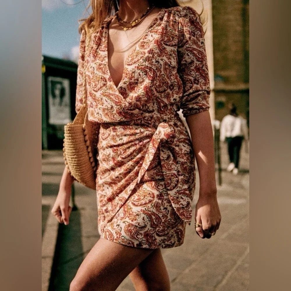 SEZANE Noemia Wrap Dress Paisley Riviera Size 44 VGUC